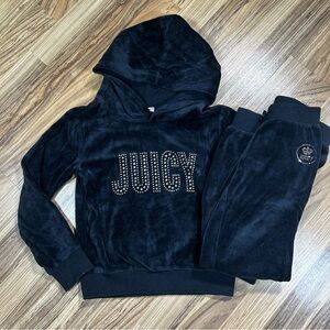 Juicy Couture Tracksuit Girls 7 Black Velour Hoodie Pants Set Logo Choose Juicy